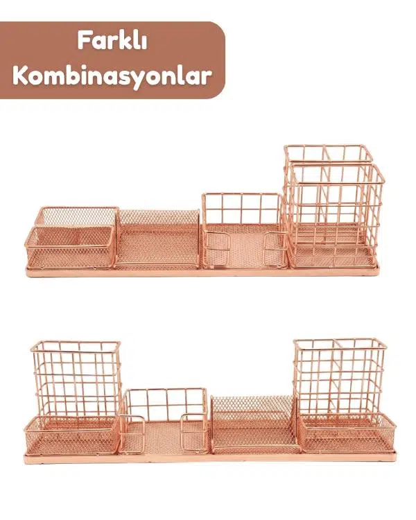Temel Rose Gold Metal Mesh Modüler Masaüstü Organizer Seti 7 Parça 37x10 cm 9519 Temel Rose Gold Metal Mesh Modüler Masaüstü Organizer Seti 7 Parça 37x10 cm 9519