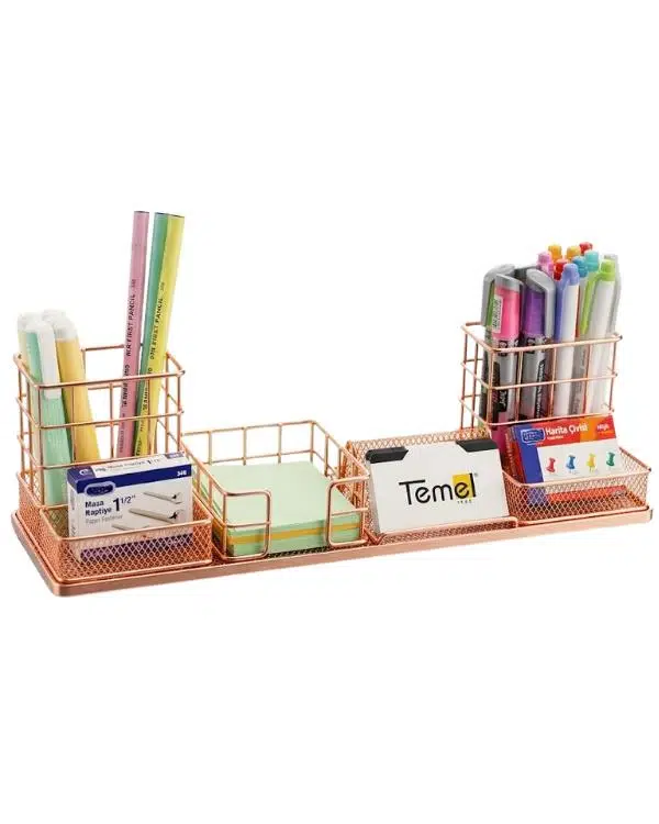 Temel Rose Gold Metal Mesh Modüler Masaüstü Organizer Seti 7 Parça 37x10 cm 9519 Temel Rose Gold Metal Mesh Modüler Masaüstü Organizer Seti 7 Parça 37x10 cm 9519