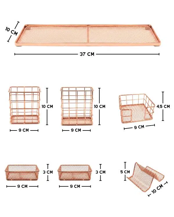 Temel Rose Gold Metal Mesh Modüler Masaüstü Organizer Seti 7 Parça 37x10 cm 9519 Temel Rose Gold Metal Mesh Modüler Masaüstü Organizer Seti 7 Parça 37x10 cm 9519