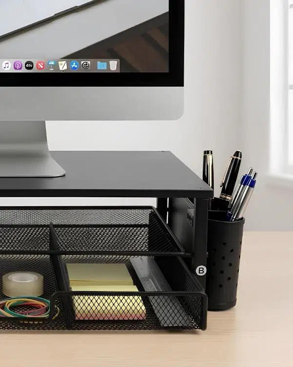 Temel Siyah Ahşap Üst Tablalı Metal Mesh Monitör Yükseltici Stand Çekmeceli Kalemlikli Masaüstü Organizer 9214 Temel Siyah Ahşap Üst Tablalı Metal Mesh Monitör Yükseltici Stand Çekmeceli Kalemlikli Masaüstü Organizer 9214