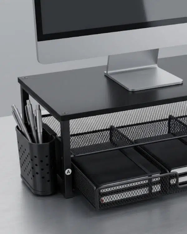 Temel Siyah Ahşap Üst Tablalı Metal Mesh Monitör Yükseltici Stand Çekmeceli Kalemlikli Masaüstü Organizer 9214 Temel Siyah Ahşap Üst Tablalı Metal Mesh Monitör Yükseltici Stand Çekmeceli Kalemlikli Masaüstü Organizer 9214