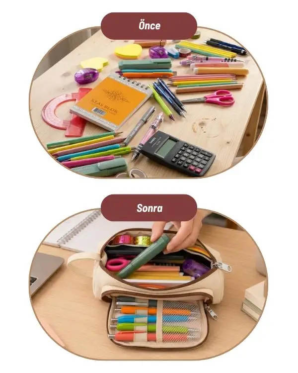 Yuga Üçgen Formlu Çok Bölmeli Geniş Kapasiteli Kumaş Kalemlik 20,5 cm Bej Yuga Üçgen Formlu Çok Bölmeli Geniş Kapasiteli Kumaş Kalemlik 20,5 cm Bej